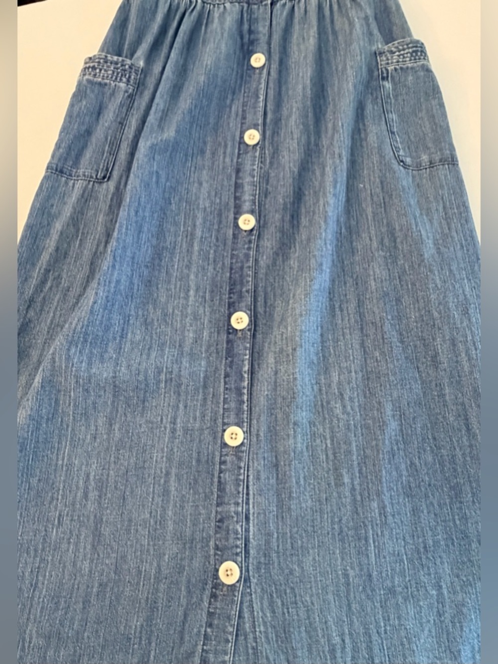 Madewell Strappy Blue Denim Apron Cross-Back Button-Down Midi Dress Size 4T - Picture 10 of 13